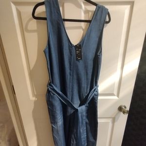 Ladies Dark Denim split leg cropped jumpsuit
